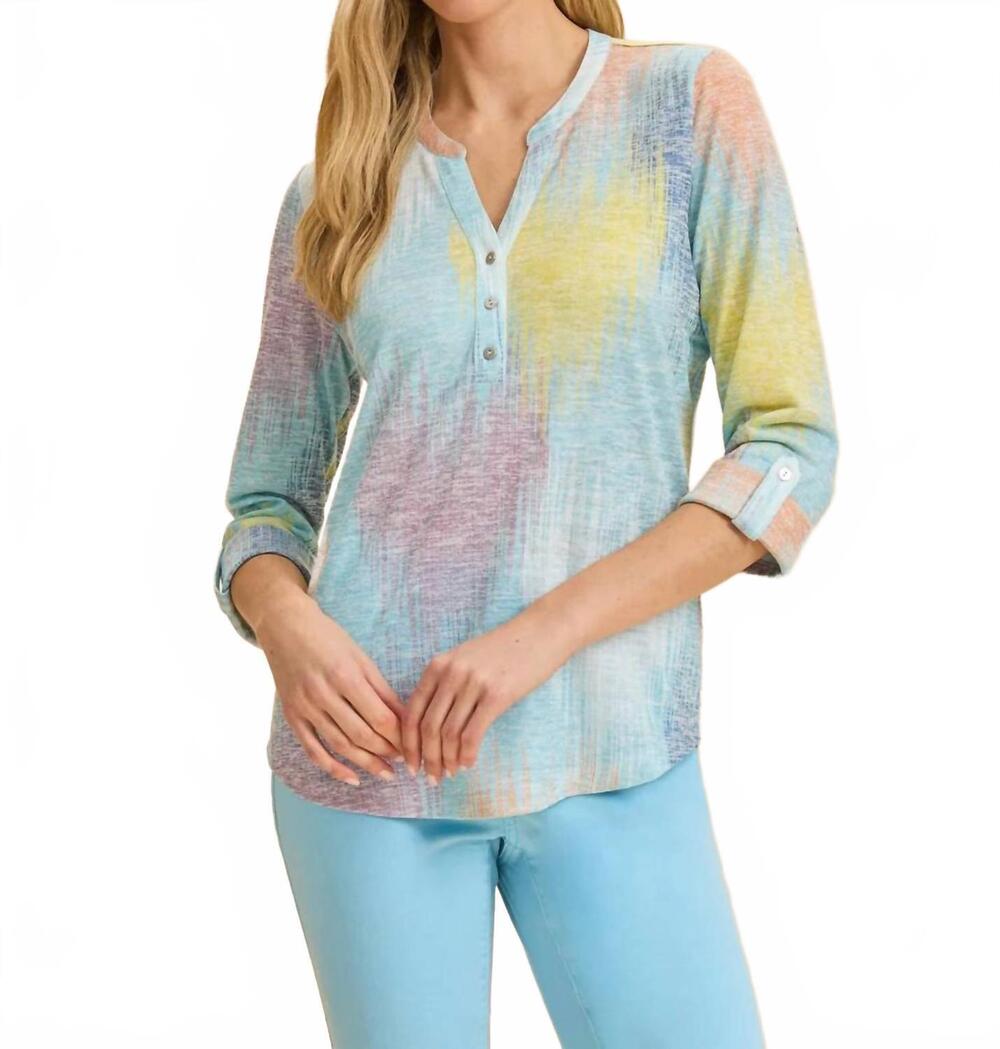 NEW FDJ abstract print henley top in bright
